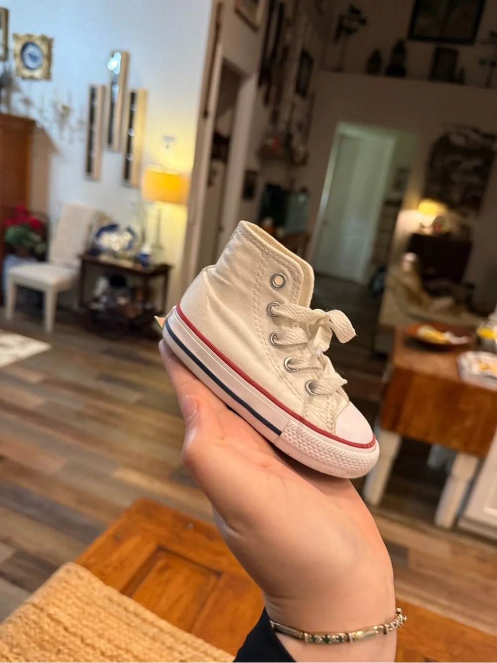 Converse Kids White High-Top Sneakers with Red & Navy Stripe